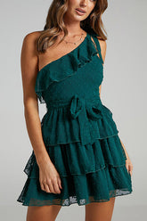 Einschultriges Kleid mit Schleife und Bleted-Stufen